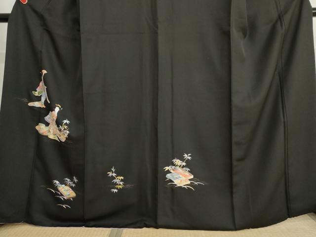 平和屋着物●中国三大刺繍　相良刺繍　総刺繍　訪問着　女人文　黒地　金糸　金彩　正絹　逸品　AABL6520cs