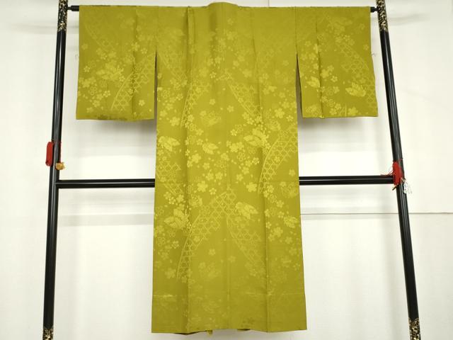 平和屋着物●長襦袢　無双仕立て　花蝶地紋　青丹色　半衿刺繍　やまと誂製　正絹　逸品　AABL6522cs