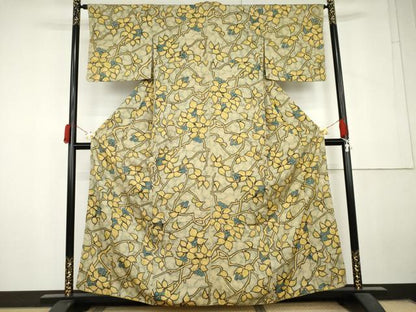 平和屋着物●上質な小紋　ろうけつ染　南天枝葉文　暈し染め　正絹　逸品　AABL6528cs