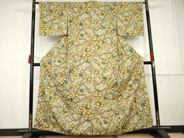 平和屋着物●上質な小紋　ろうけつ染　南天枝葉文　暈し染め　正絹　逸品　AABL6528cs