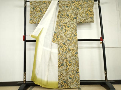 平和屋着物●上質な小紋　ろうけつ染　南天枝葉文　暈し染め　正絹　逸品　AABL6528cs