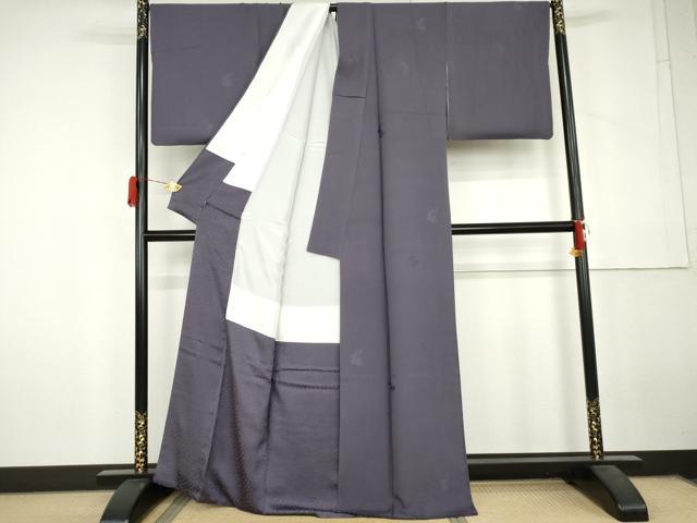 平和屋着物●上質な色無地　草花花丸地紋　藤納戸色　さが美扱い　正絹　逸品　AABL6529cs