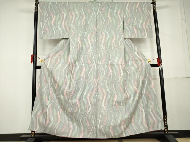 平和屋着物▼上質な紬　変わり縞　正絹　逸品　AABL6536cs