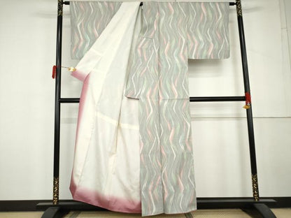 平和屋着物▼上質な紬　変わり縞　正絹　逸品　AABL6536cs