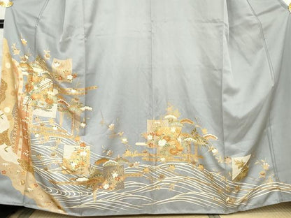 平和屋着物●豪華色留袖　駒刺繍　色紙重ね吉祥花文　金彩　正絹　逸品　AABL6539cs
