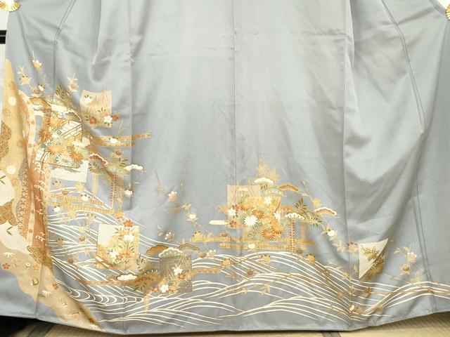 平和屋着物●豪華色留袖　駒刺繍　色紙重ね吉祥花文　金彩　正絹　逸品　AABL6539cs