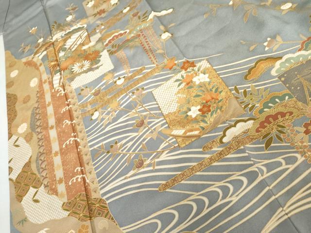 平和屋着物●豪華色留袖　駒刺繍　色紙重ね吉祥花文　金彩　正絹　逸品　AABL6539cs