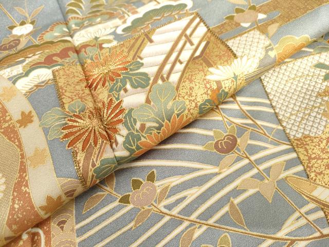 平和屋着物●豪華色留袖　駒刺繍　色紙重ね吉祥花文　金彩　正絹　逸品　AABL6539cs