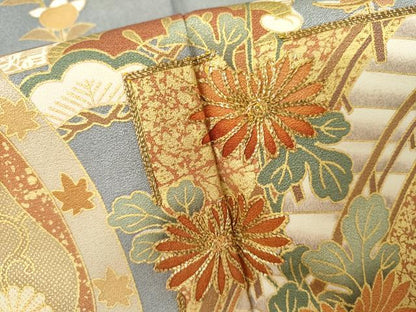 平和屋着物●豪華色留袖　駒刺繍　色紙重ね吉祥花文　金彩　正絹　逸品　AABL6539cs