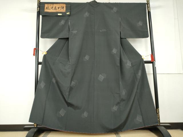 平和屋着物●塩沢亀甲絣　柿渋染　110亀甲　源氏香　健勝苑扱い　証紙付き　正絹　逸品　未使用　AABL6541cs