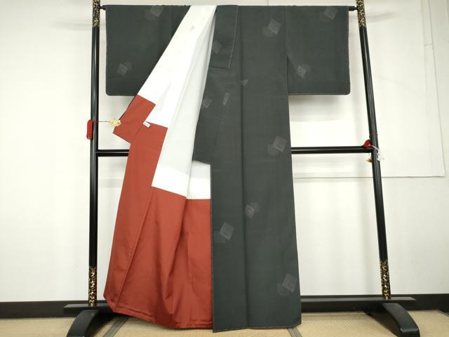 平和屋着物●塩沢亀甲絣　柿渋染　110亀甲　源氏香　健勝苑扱い　証紙付き　正絹　逸品　未使用　AABL6541cs