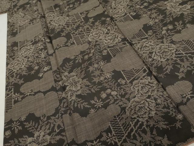 平和屋着物▼本場大島紬　7マルキ　雲取り草花文　正絹　逸品　AABL6543cs