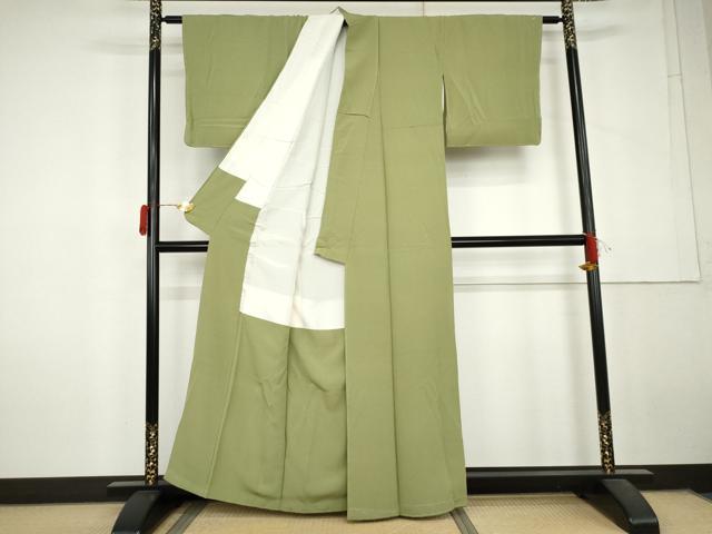 平和屋着物●上質な色無地　堅牢染　柳染色　反端付き　正絹　逸品　未使用　AABL6545cs
