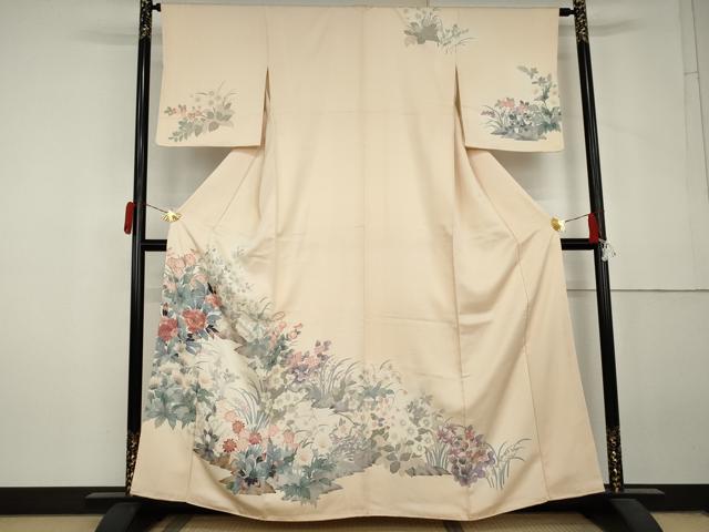 平和屋着物●訪問着　友禅　草花文　暈し染め　金彩　正絹　逸品　AABL6546cs