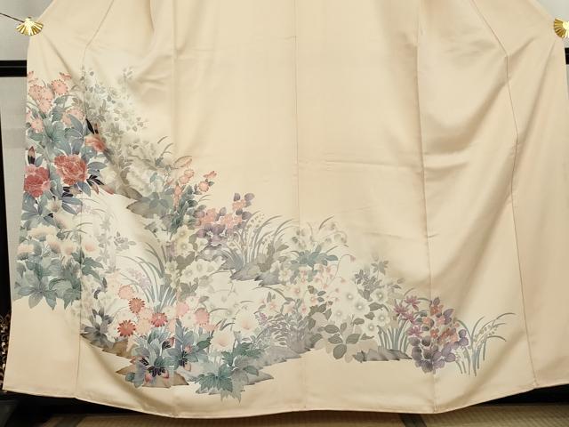 平和屋着物●訪問着　友禅　草花文　暈し染め　金彩　正絹　逸品　AABL6546cs