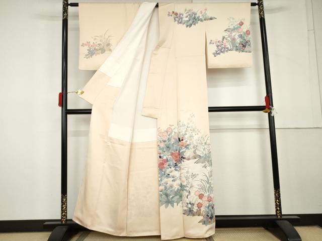 平和屋着物●訪問着　友禅　草花文　暈し染め　金彩　正絹　逸品　AABL6546cs