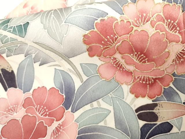 平和屋着物●訪問着　友禅　草花文　暈し染め　金彩　正絹　逸品　AABL6546cs
