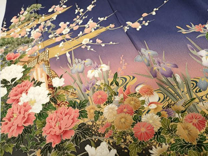 平和屋着物●豪華振袖　鴛鴦草花文　暈し染め　正絹　逸品　AABL6548cs