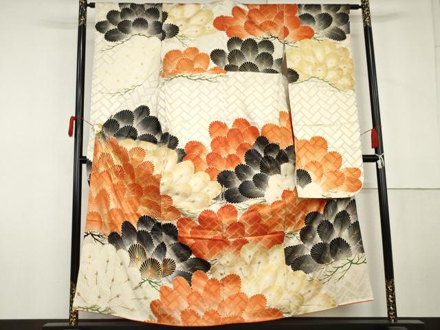 平和屋着物●豪華振袖　駒刺繍　松　金彩　正絹　逸品　AABL6549cs