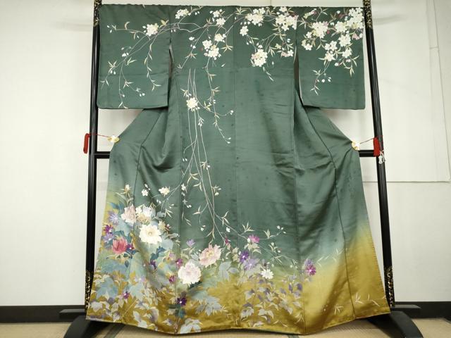 平和屋着物●二代目清次郎　手描き　訪問着　枝花文　暈し染め　正絹　逸品　AABL6550cs
