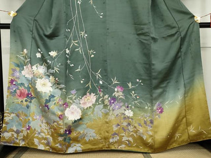 平和屋着物●二代目清次郎　手描き　訪問着　枝花文　暈し染め　正絹　逸品　AABL6550cs