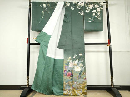 平和屋着物●二代目清次郎　手描き　訪問着　枝花文　暈し染め　正絹　逸品　AABL6550cs