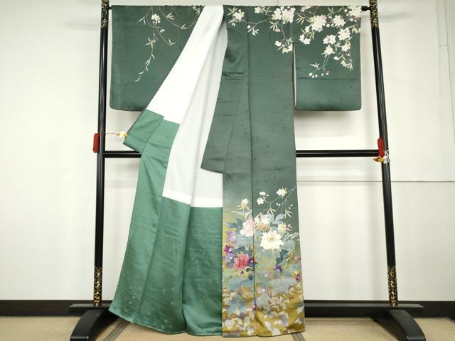 平和屋着物●二代目清次郎　手描き　訪問着　枝花文　暈し染め　正絹　逸品　AABL6550cs