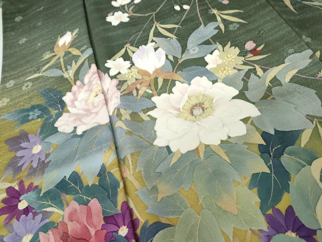 平和屋着物●二代目清次郎　手描き　訪問着　枝花文　暈し染め　正絹　逸品　AABL6550cs