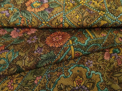 平和屋着物●上質な小紋　更紗花文　鬼しぼ縮緬　正絹　逸品　AABL6551cs