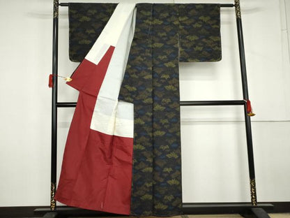 平和屋着物▼結城紬　松　証紙付き　正絹　逸品　未使用　AABL6556cs