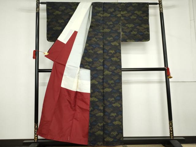平和屋着物▼結城紬　松　証紙付き　正絹　逸品　未使用　AABL6556cs