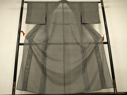 平和屋着物＊夏物　小紋　絽　七宝文　黒地　洗える着物　AABL6562jd