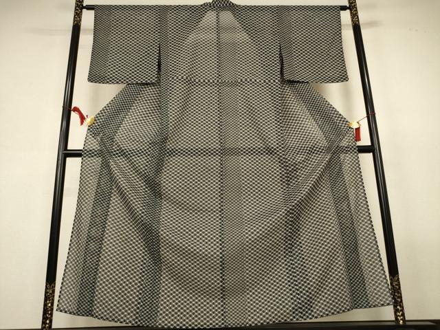 平和屋着物＊夏物　小紋　絽　七宝文　黒地　洗える着物　AABL6562jd