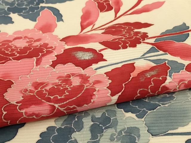 平和屋着物＊夏物　訪問着　絽　草花文　銀彩　正絹　逸品　AABL6565jd