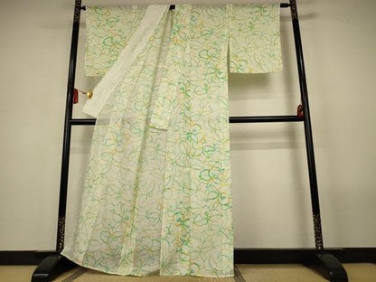 平和屋着物＊夏物　小紋　絽　花尽くし　洗える着物　AABL6569jd