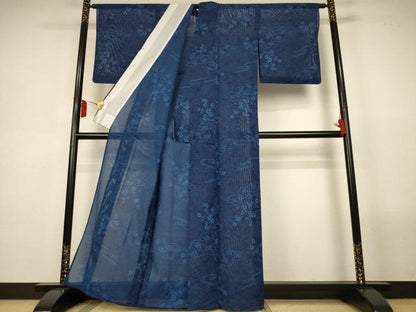 平和屋着物＊夏物　小紋　絽　草花文　洗える着物　AABL6571jd