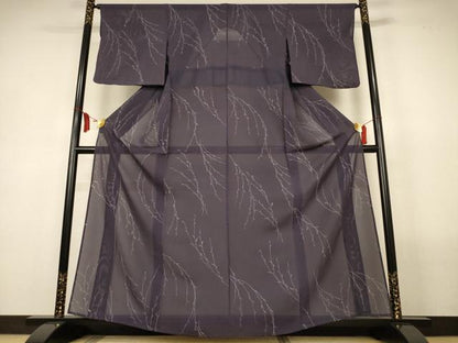 平和屋着物＊夏物　小紋　絽　枝葉文　正絹　逸品　AABL6572jd