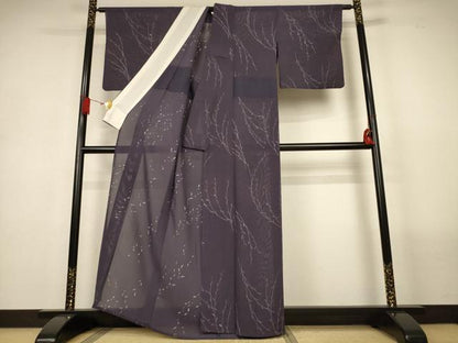 平和屋着物＊夏物　小紋　絽　枝葉文　正絹　逸品　AABL6572jd
