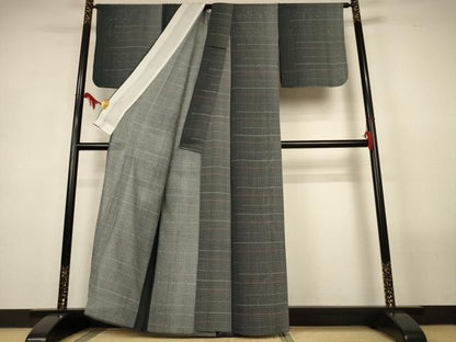 平和屋着物＊夏物　小紋　絽　横段紐文　黒地　正絹　逸品　AABL6574jd