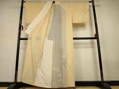 平和屋着物＊夏物　訪問着　紗綾形紋紗　流水草花文　正絹　逸品　AABL6581jd
