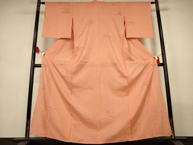 平和屋着物＊夏物　色無地　縦絽　草花紋紗　深支子色　正絹　逸品　AABL6584jd