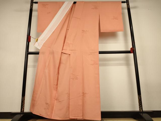 平和屋着物＊夏物　色無地　縦絽　草花紋紗　深支子色　正絹　逸品　AABL6584jd