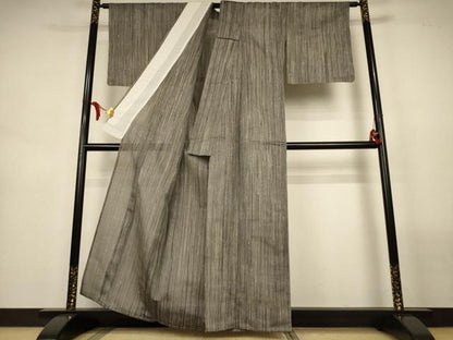 平和屋着物＊夏物　紗紬　縞　正絹　逸品　AABL6588jd