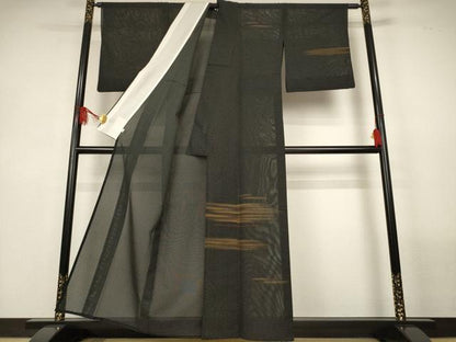 平和屋着物＊夏物　訪問着　紗紬　霞文　黒地　鈴乃屋扱い　正絹　逸品　AABL6590jd