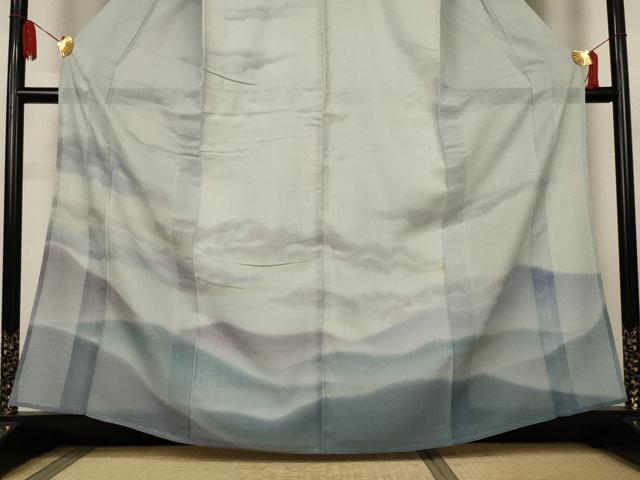 平和屋着物＊夏物　訪問着　紗紬　風景文　暈し染め　銀通し地　やまと誂製　正絹　逸品　AABL6591jd