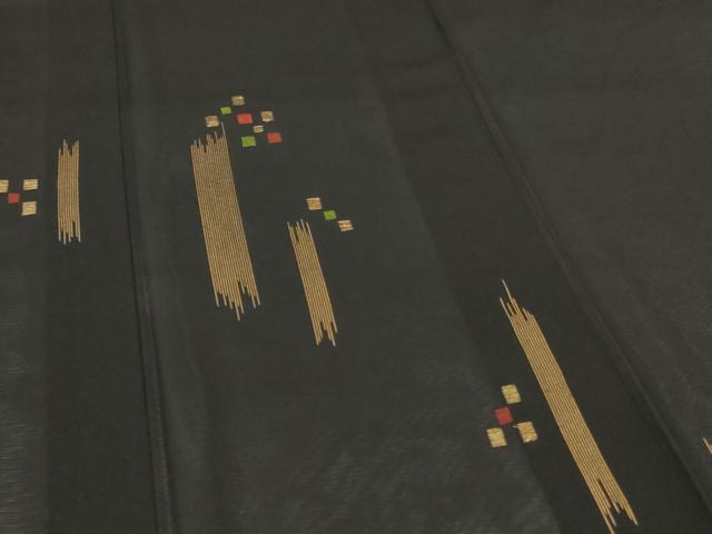 平和屋着物＊夏物　訪問着　絽　竹屋町刺繍　抽象文様　黒地　正絹　逸品　AABL6592jd