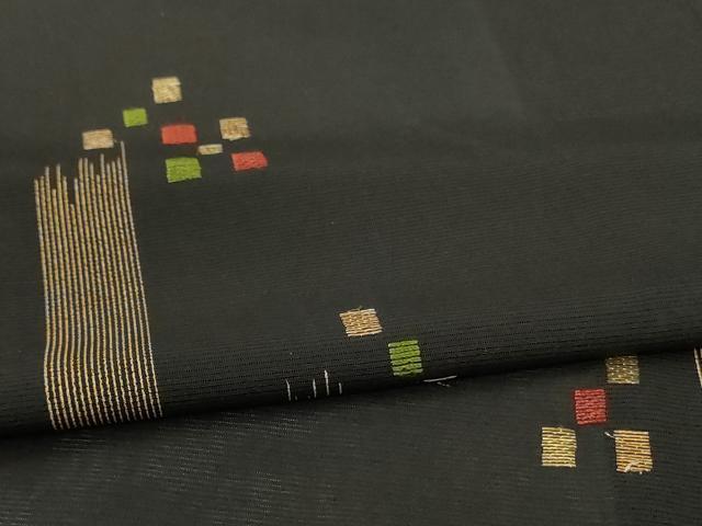 平和屋着物＊夏物　訪問着　絽　竹屋町刺繍　抽象文様　黒地　正絹　逸品　AABL6592jd