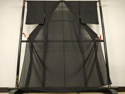 平和屋着物＊夏物　小紋　絽　絞り　霞文　黒地　正絹　逸品　AABL6593jd