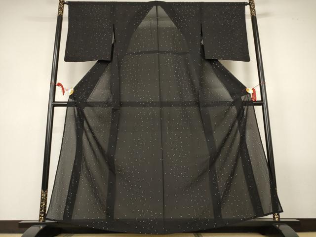平和屋着物＊夏物　小紋　絽　絞り　霞文　黒地　正絹　逸品　AABL6593jd