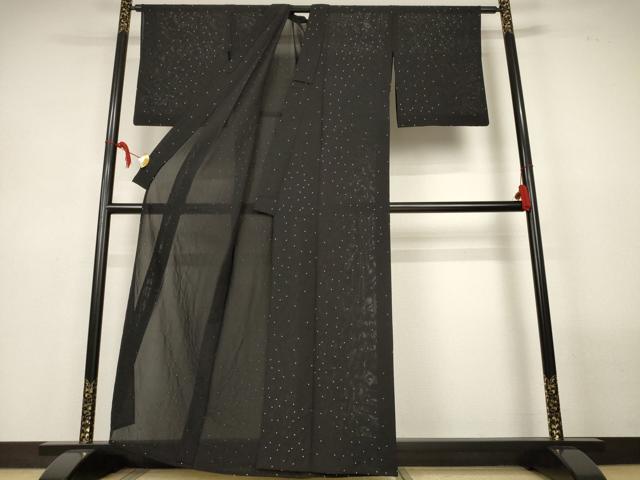 平和屋着物＊夏物　小紋　絽　絞り　霞文　黒地　正絹　逸品　AABL6593jd